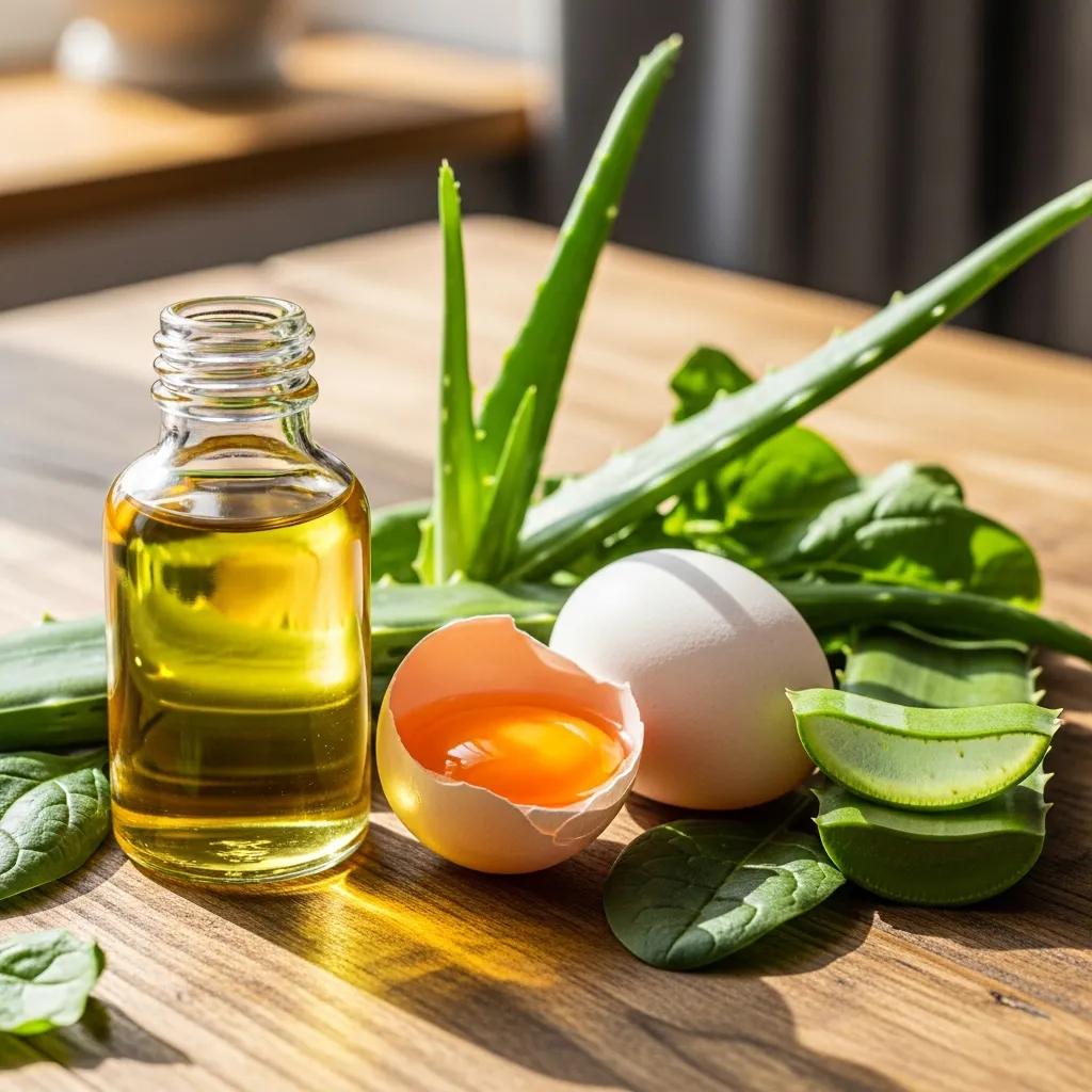 Natural ingredients like fish oil, eggs, and aloe vera supporting pet skin health and coat shine