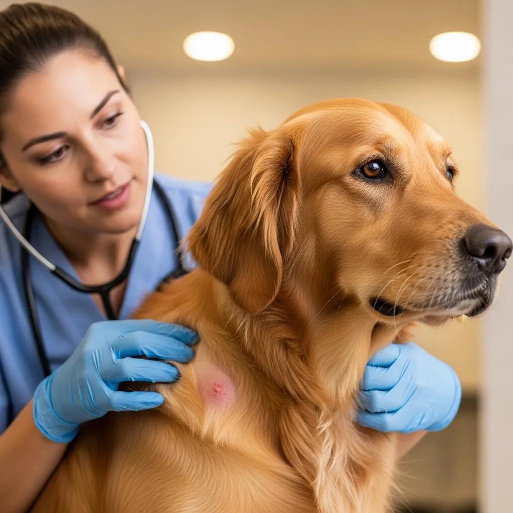 Veterinarian examining a dog's skin for allergies, emphasizing pet skin health